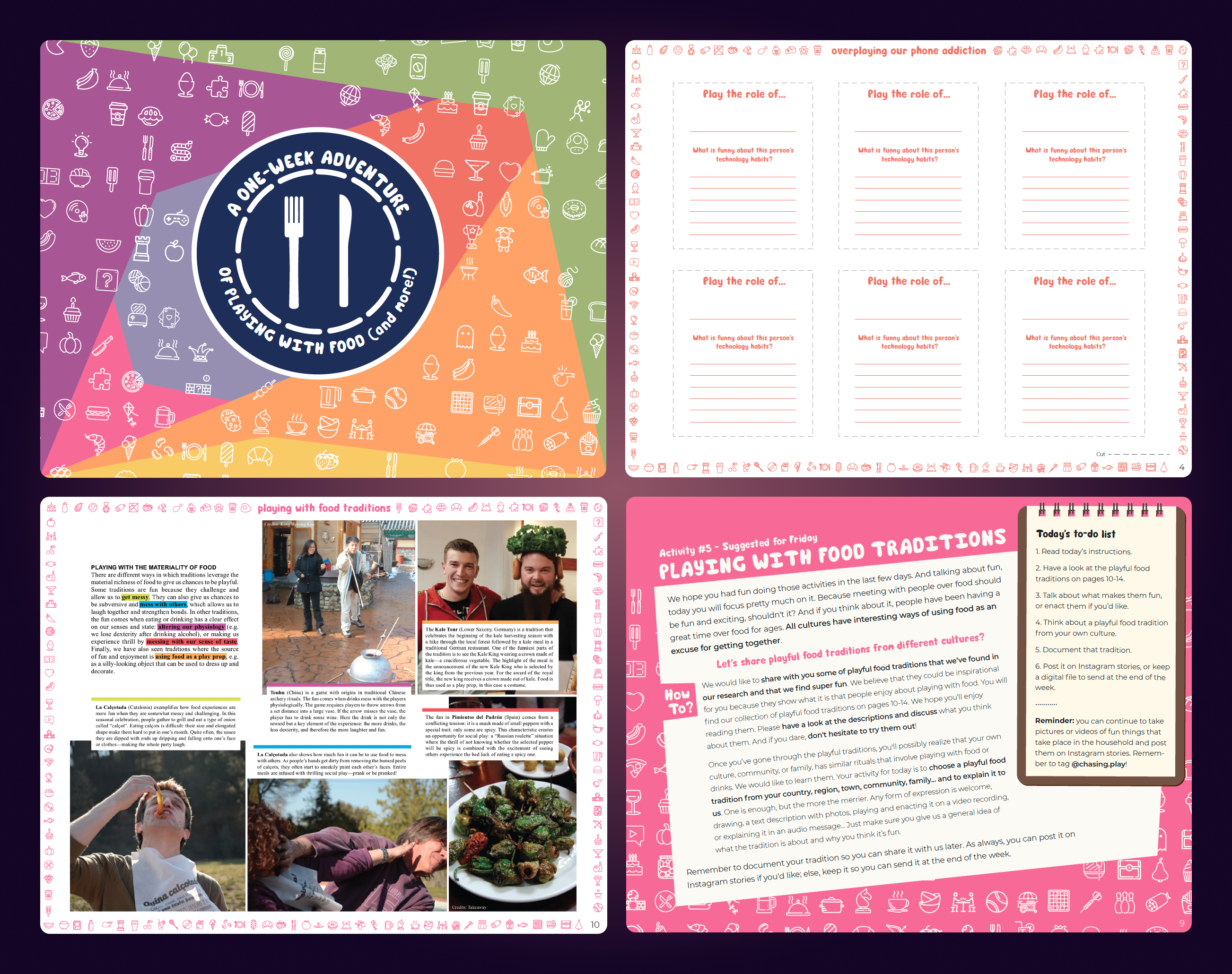 Workbook with examples from fun food traditions from many countries, and section for the reader to reflect on their funny food or technology habits.