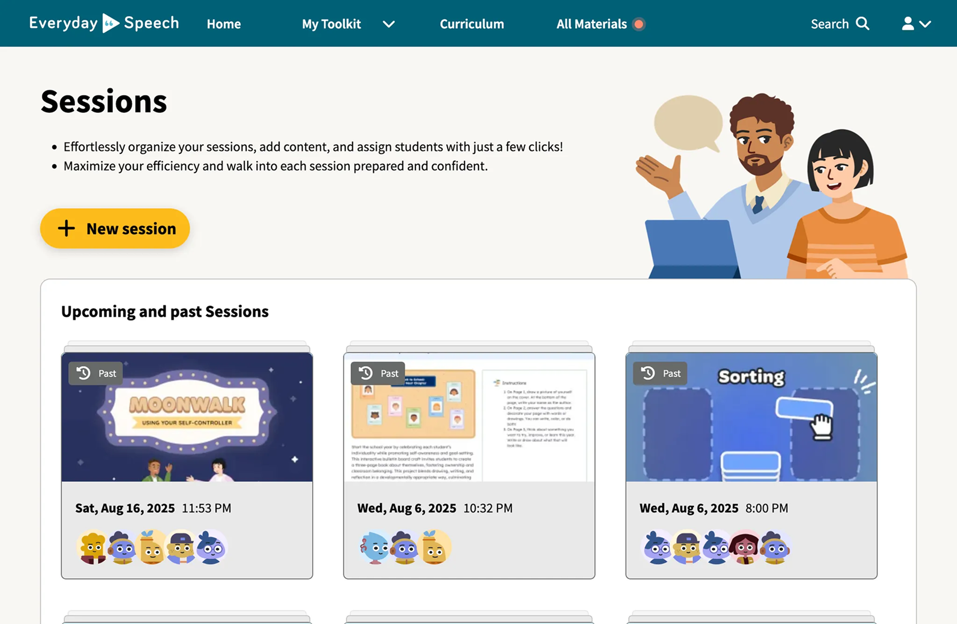 Everyday Speech Sessions feature — the final product interface