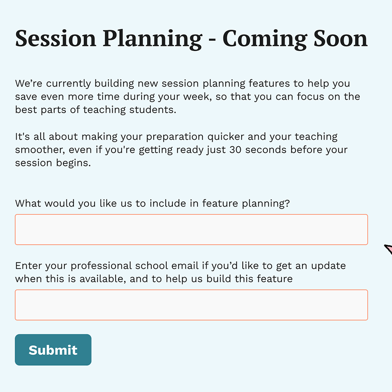 The fake door test page for the Sessions feature